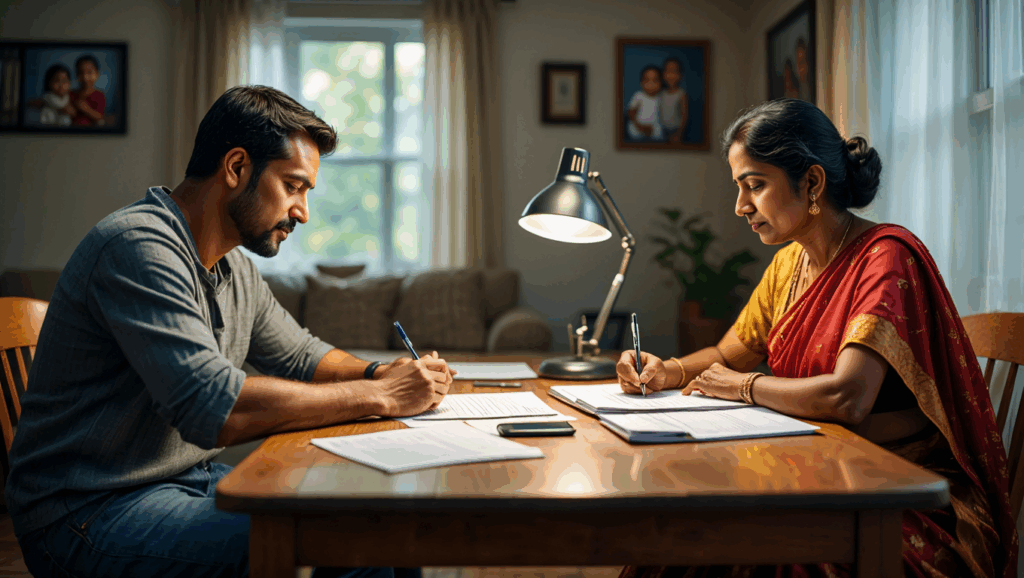 Deutsch-srilankisches Paar beim Ausfüllen des Visumantrags